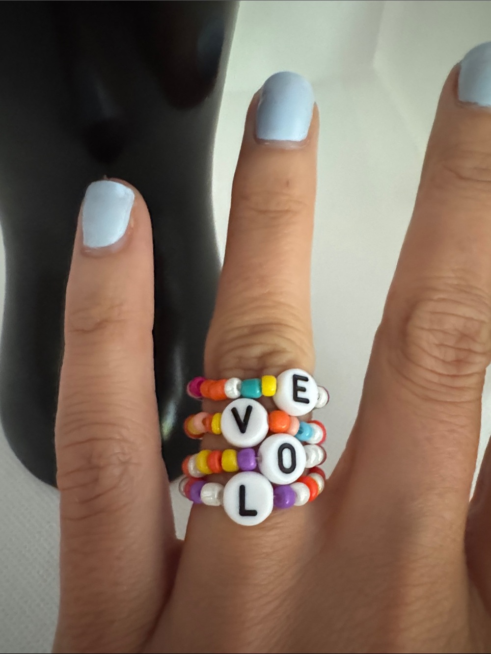 LOVE Multicolor Beaded Stretch Rings - Picture 3 of 5